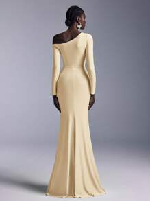 Elitara Elegant Luxury Elastic Knit Swimsuit Ruched Long Sleeve Mermaid Tail Dress, Suitable For Weddings, Bachlorette Parties, Vacation, Prom, Bridesmaids Dress (Adult) - Yellow - View 2