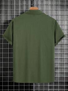 Genlund Áo thun nam tay ngắn cài nút phía trước họa tiết tối giản thường ngày, áo sơ mi nam mùa hè, áo sơ mi đi biển cho nam - màu xanh lá - Xem 2