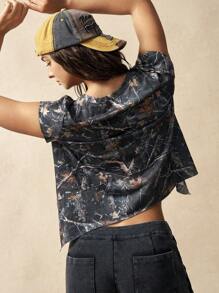 VARSIVA All-Over Print Round Neck Asymmetric Hem Summer Short Sleeve Sports T-Shirt - Multicolor - View 6