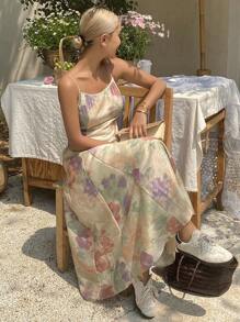 DAZY Women All-Over Print Spaghetti Strap Midi Skater Dress