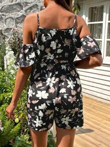 SHEIN Maternity Summer Floral Print Jumpsuit With Ruffle Trim - Multicolor - View 2