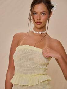 MUSERA Shirred Fitted Strapless Bandeau Mini Dress Spring Summer Vacation Cute Elegant Easter Casual Cute Spring Summer Sweet Escape - Yellow - View 5