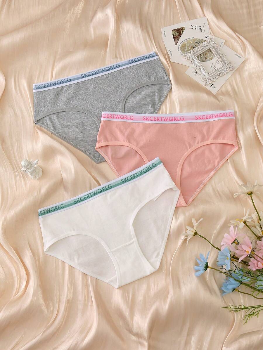 EasyFave 3قطعة/عبوة ملابس داخلية بتصميم رياضي بخصر مطاطي لون كتلي ومنفذ هوائي - متعدد الألوان - مشاهدة 1