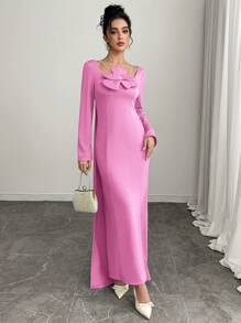 Modelyn Robe longue à manches longues avec décor floral 3D élégant pour femmes - Rose vif - View 2