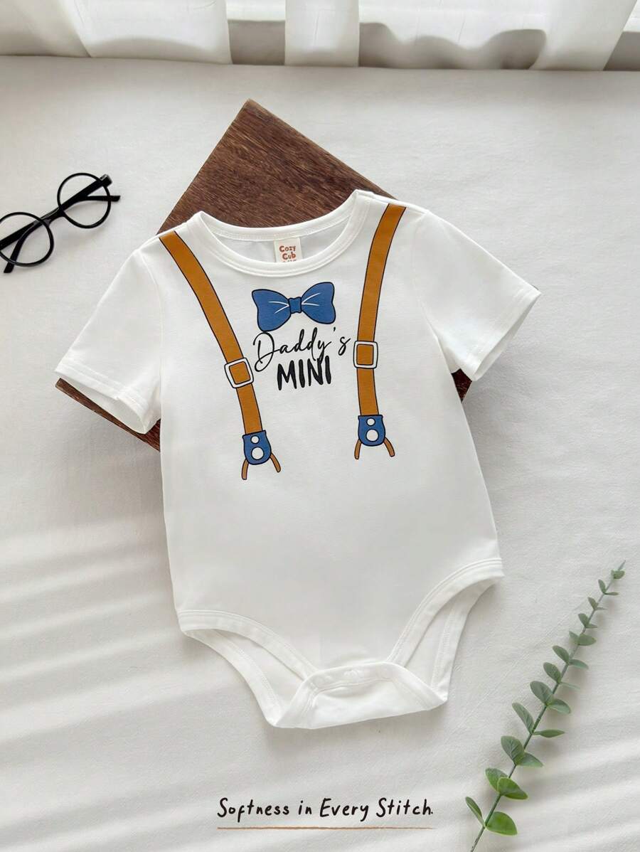 Cozy Pixies Baby Boy Bib Pattern Soft Knit Crew Neck Bodysuit - White - View 1