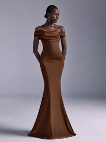 Elitara Elegant Off-Shoulder Ruched Mermaid Hem Dress, Suitable For Weddings, Events, Parties, Honeymoons, Bridesmaids (Adult)
