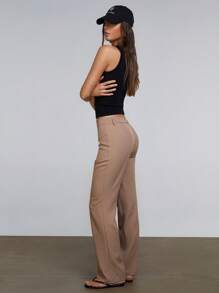 Athîral Women's Solid Color Sleeveless Pants, Fashionable For Summer - Khaki - View 4