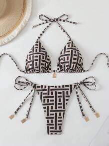 Swim Chiccia Springbreak 女式夏季随机花卉印花金属装饰复古两件套细肩带比基尼套装 - 彩色 - 查看 3