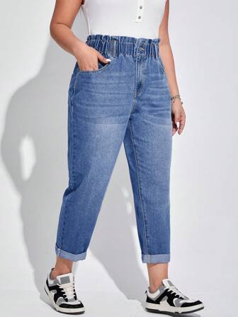 SHEIN ICON Jeans vita alta lavati casual a vita alta in taglie conformate