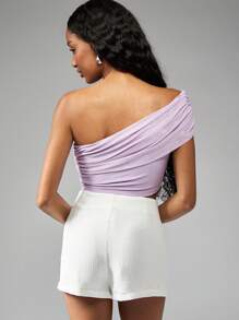 MISSGUIDED Einsschultriges gerafftes Crop Top aus Stretchnetz für Party, Club, Nachtausgang, Sommer, Lässig, Abend, Mode, ärmelloses Grundlagen-Essentiell, leicht, Festival - Violett - Übersicht 2
