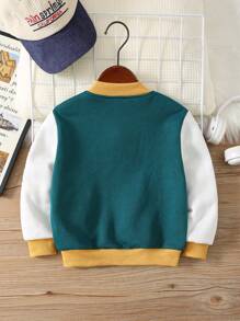 Jaqueta de beisebol com estampa de letras, solta e confortável, casual, para meninos, roupa bomber, adequada para roupas infantis, roupas para meninos, conjunto de volta às aulas, para uso diário, escola, viagens, esportes, temporada outono/inverno