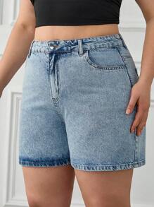 RueChic PANTALONCINI DI JEANS BLU IN VITA ALTA PER TAGLIE FORTI DONNA
