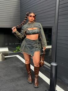 SHEIN ICON Y2K Fashion Casual Retro Short Denim Jacket - Dark Wash - View 5