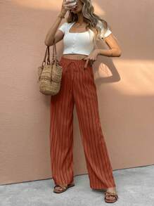 SHEIN Frenchy 女士度假休闲条纹直筒裤