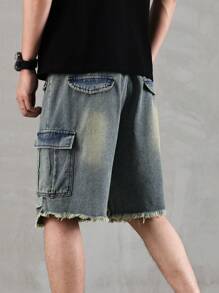 Manfinity EMRG Men's Casual Washed Edge Cargo Denim Shorts - Blue - View 6