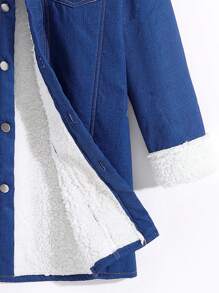 SHEIN 男童休闲中长款保暖内衬复合面料加厚保暖梭织翻领大衣 - 藍色 - 查看 7