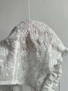 Roylia Blusa con mangas abullonadas, con bordado floral y lazo delantero para mujer - Blanco - Ver 7
