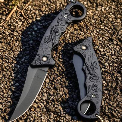 1/2Pcs High-Hardness Stainless Steel Folding Pocket Knife Compact EDC Tactical Tool Survival Knife For Camping, Hiking, Hunting, Fishing Multi-Function Utility Knife For Garden, Kitchen, Outdoor Adventure Emergency Tool Gift (Black,Razor Sharp Edge Home