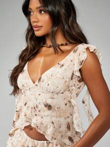 MISSGUIDED Chiffon Ruffle Top Peplum Style Sleeveless Blouse Ruffled V Neck Cropped Summer Spring Festival Party Special Occasion - Multicolor - View 5