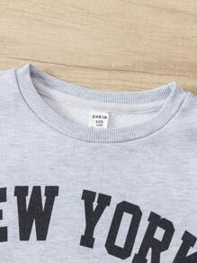 6 stuks/set Tween Boy Letter Printed Crewneck Sweatshirt en Broek