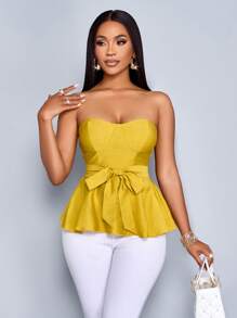 SOLERSUN Women's Elegant Sexy Solid Color Tube Top With Ruffled Hem, Suitable For Daily Commuting And Shopping - Yellow - View 1