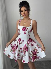 Elenzga 女士优雅花卉印花短裙，夏季