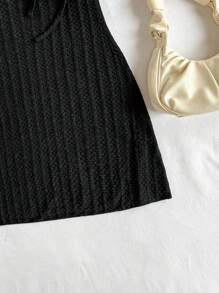 Soleia 女士休闲无袖中长紧身连衣裙，纹理面料，春夏 - 黑色 - 查看 6