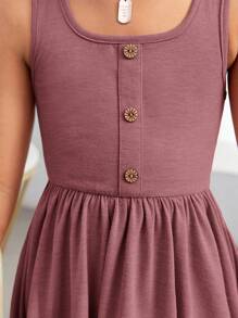 SHEIN Young Girl Casual Solid Color Knitted Sleeveless Dress For Spring/Summer Wear