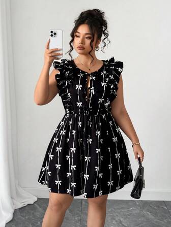 Elenzga Vestido casual de manga corta con estampado de mariposas, longitud hasta la rodilla, talla grande