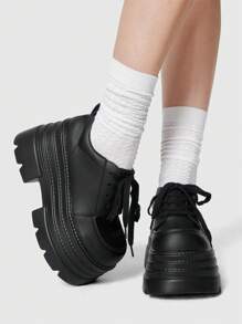 ROMWE Goth Women's Fashion Versatile Wedge & Platform Slip-On Shoes