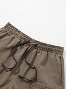Manfinity Homme Men's Casual Solid Color Drawstring Waist Cargo Shorts, Summer Men Cargo Shorts Shorts For Men - Coffee Brown - View 4