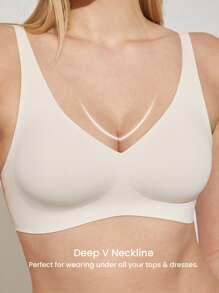 LUVLETTE Dream Curve 2ndSkin Wireless Seamless Plunge Lounge White Sticky Bra No Show Underwear
