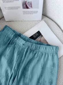 SHEIN LUNE Ink Painting Pattern Ice Silk Satin Loose Wide Leg Pants Fall Cloth For Women - Blue - View 6