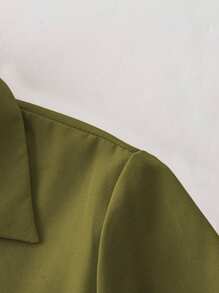 SHEIN Clasi 女士红色百褶领和下摆长裙 - 軍綠色 - 查看 4