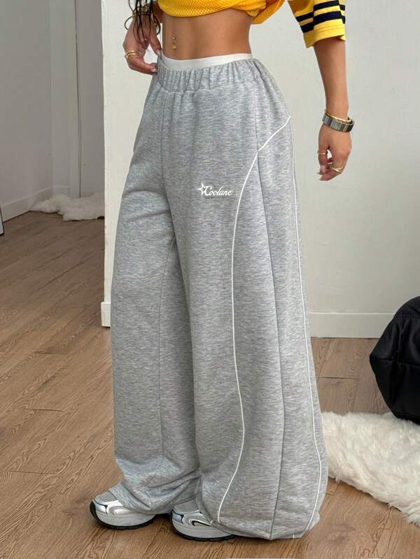 Coolane Women's & Men's Summer Homecoming Preppy Minimalist Basic Sportswear Casual Streetwear Grey Patched Baggy Joggers