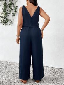 SHEIN Frenchy Damen Große Größen Jumpsuit mit Twist-Knoten, V-Ausschnitt und Taillenbund