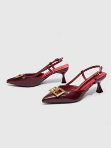 CUCCOO BIZCHIC Women's Pointed Toe Low Heel Wine Red Slingback Commuting Work Pumps For Christmas Valentine's Day - Burgundy - View 5