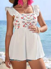 SHEIN Embroidered Plain Maternity Shirt, Simple And Stylish, Suitable For Summer - Multicolor - View 6