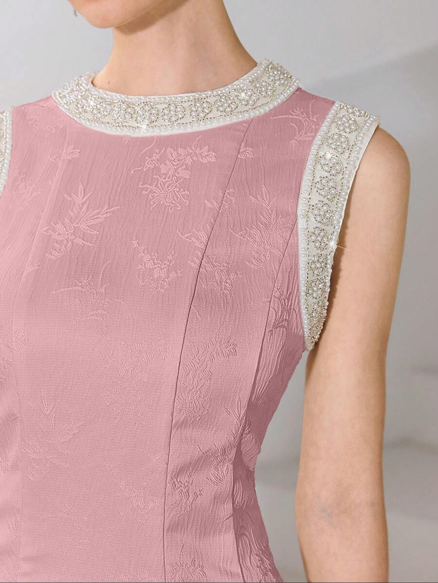 Modelyn Váy Jacquard đính hạt thanh lịch dành cho nữ - Hồng - Xem 1