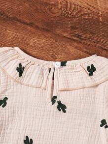 SHEIN 2pcs/Set Baby Girls' Cactus Print Long Sleeve Outfit - Brown - View 7