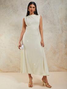 COSMINA Women Sleeveless Solid Color Long Dress, Fashionable For Summer - Blue - View 6