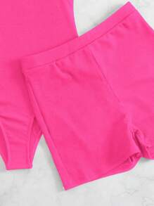 SHEIN Swim 1pc Women Solid Color Casual One-Piece Swimsuit With Shorts, Vacation