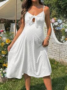 SHEIN Summer Maternity Dress With Front Tie Strap - White - View 4