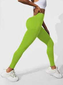 Slayform 女式高腰无缝修身紧身裤 - 弹性柔软触感速干透气四向拉伸紧身裤，适合跑步、骑行、瑜伽、泡菜球运动、休闲 - 青檸色 - 查看 4