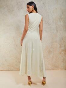 COSMINA Women Sleeveless Solid Color Long Dress, Fashionable For Summer - Blue - View 3