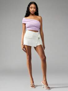 MISSGUIDED Einsschultriges gerafftes Crop Top aus Stretchnetz für Party, Club, Nachtausgang, Sommer, Lässig, Abend, Mode, ärmelloses Grundlagen-Essentiell, leicht, Festival - Violett - Übersicht 5