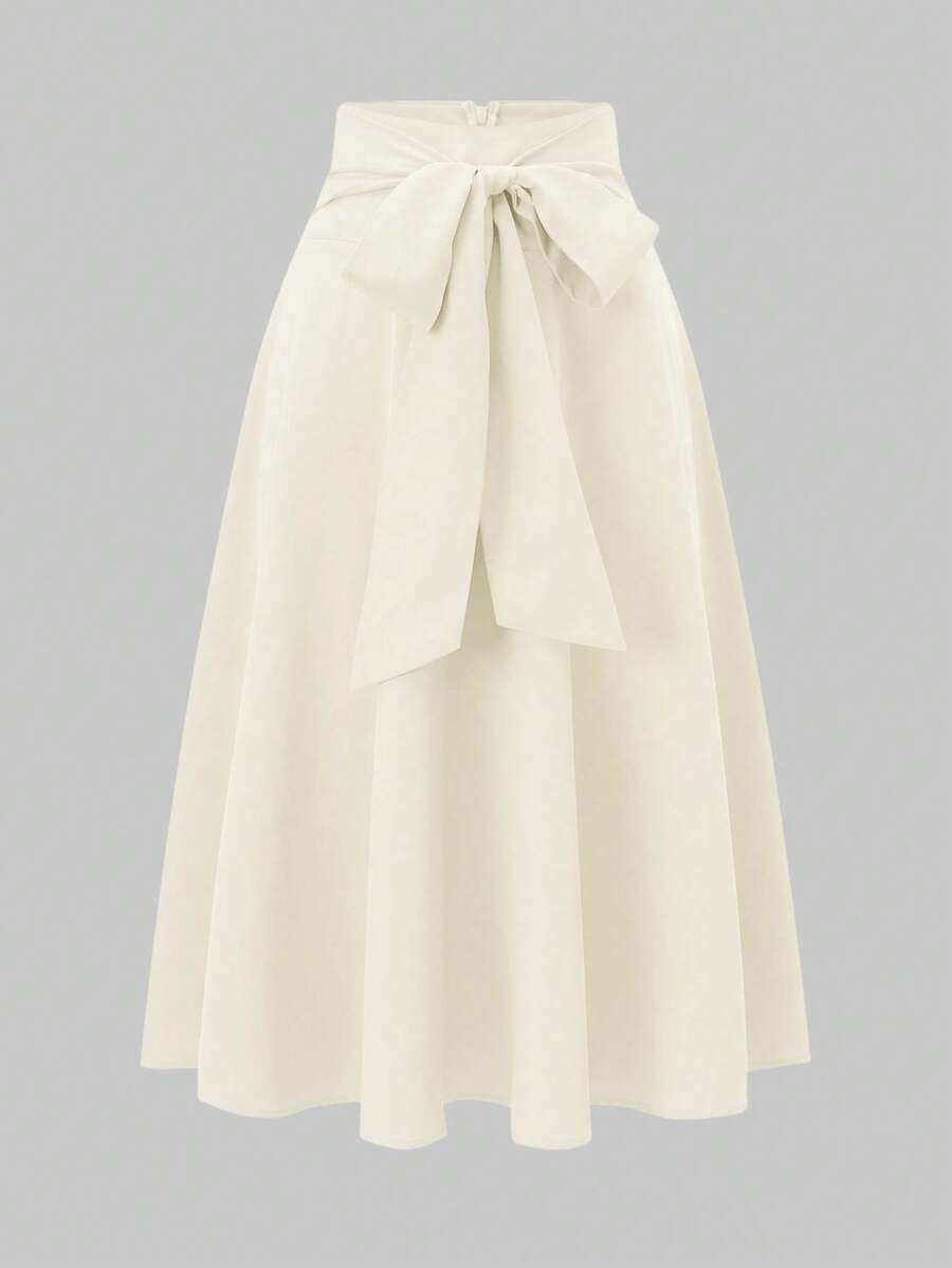 Franclia Váy mini trang trí nơ màu trơn thanh lịch và thời trang cho nữ - Màu be - Xem 1