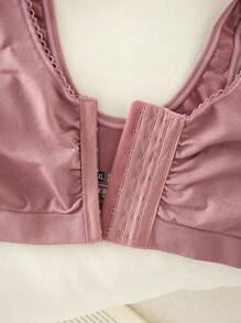 SHEIN 1 chiếc áo ngực không đường may đơn giản, thoải mái, màu trơn, đóng mở phía trước dành cho nữ, dây đeo đôi dạng rộng - Bụi tím - Xem 8