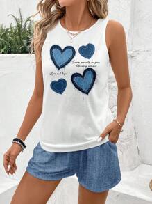 SHEIN LUNE 2 件套纹理心形印花休闲简约大码服装，适合夏季