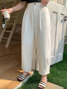 Dazy Petite Plus Loose Fit Casual White Harem Pants, All Season